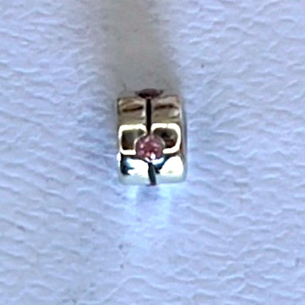 Genuine Pandora 925 Silver Charm with Pink Gemstone